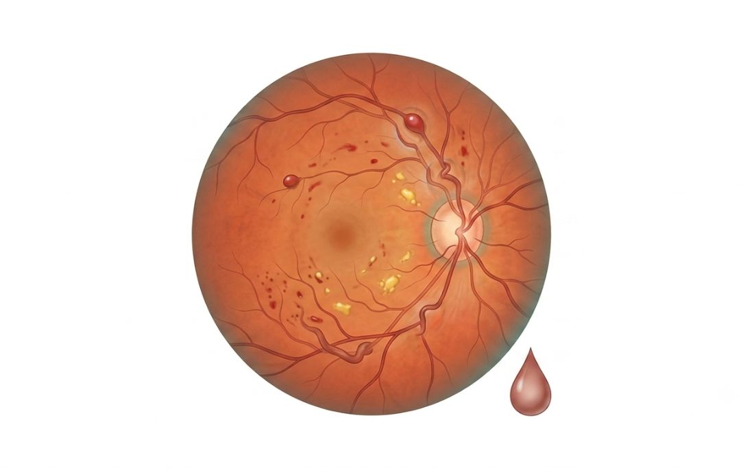 Diagram showing diabetic retinopathy and retinal damage