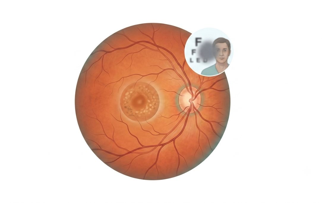 Diagram showing glaucoma and optic nerve damage