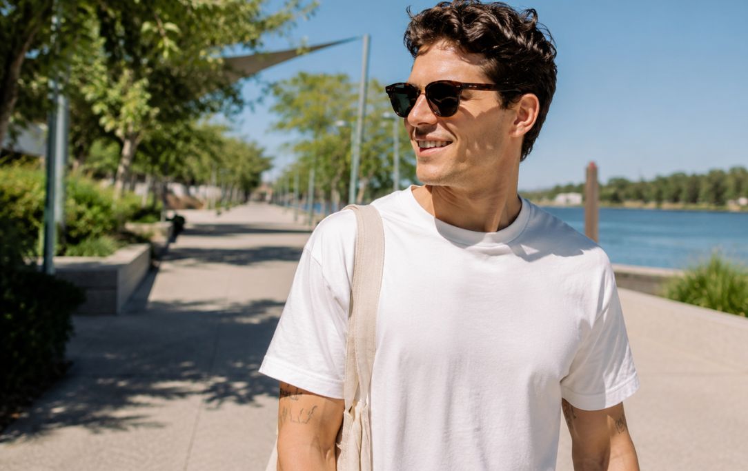 Daytime outdoor scene showing everyday situations where polarised sunglasses may be useful