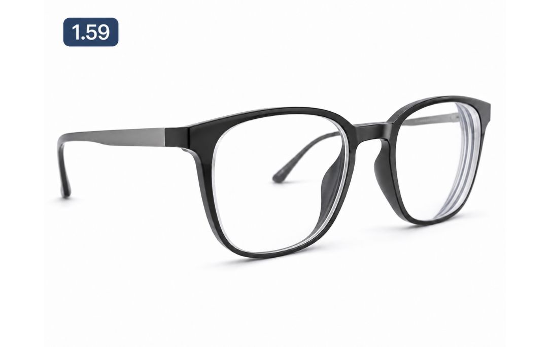 1.59 polycarbonate lens profile shown in the same spectacle frame