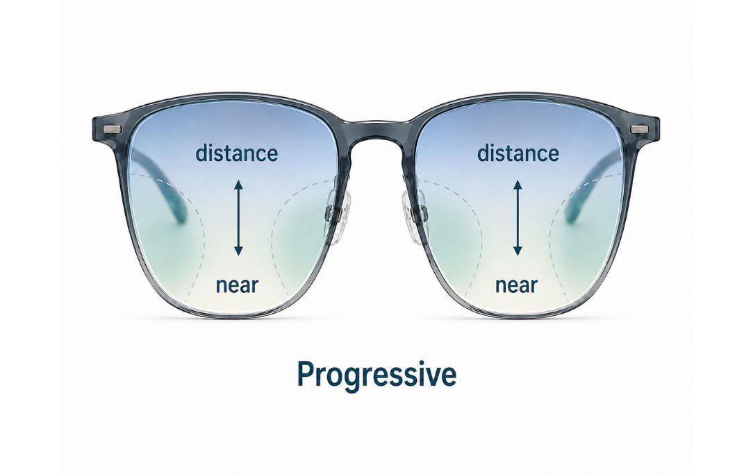 Diagram showing progressive lens viewing zones