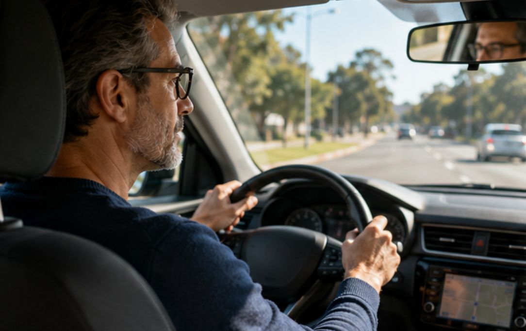 Driver using progressive lenses for distance vision
