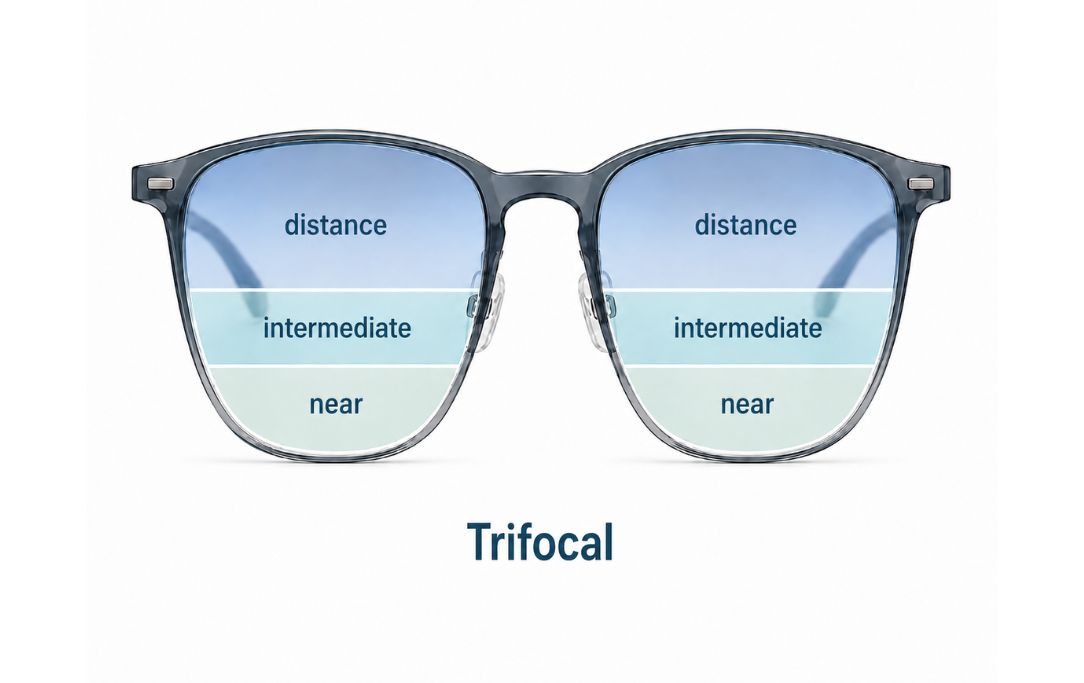 Diagram showing trifocal lens viewing zones