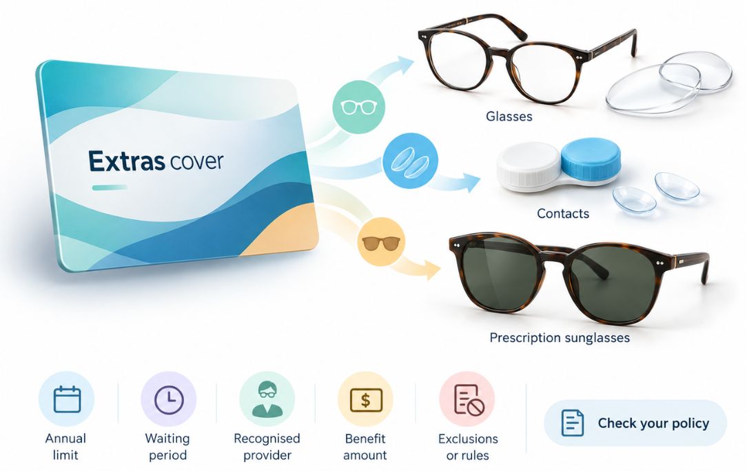 Optical Extras cover for glasses, contact lenses and prescription sunglasses